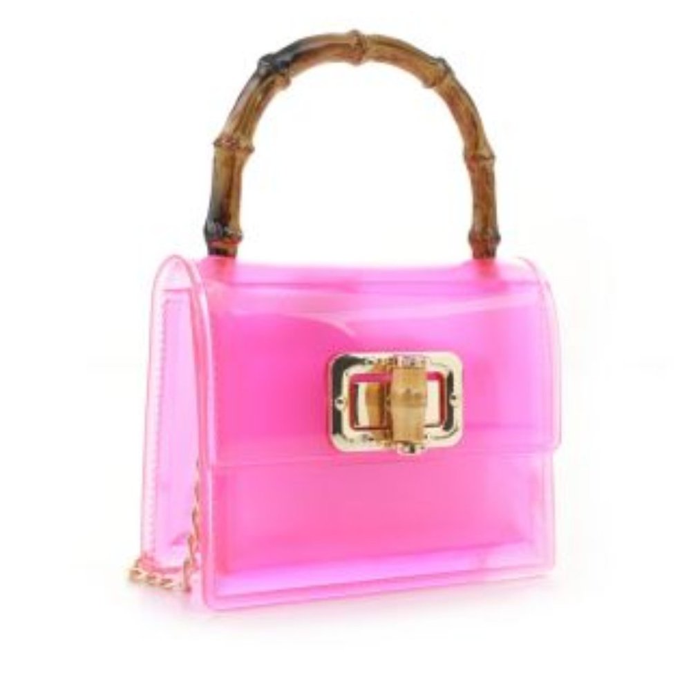 NWT Womans PINK JELLY PURSE WITH BAMBOO HANDLE